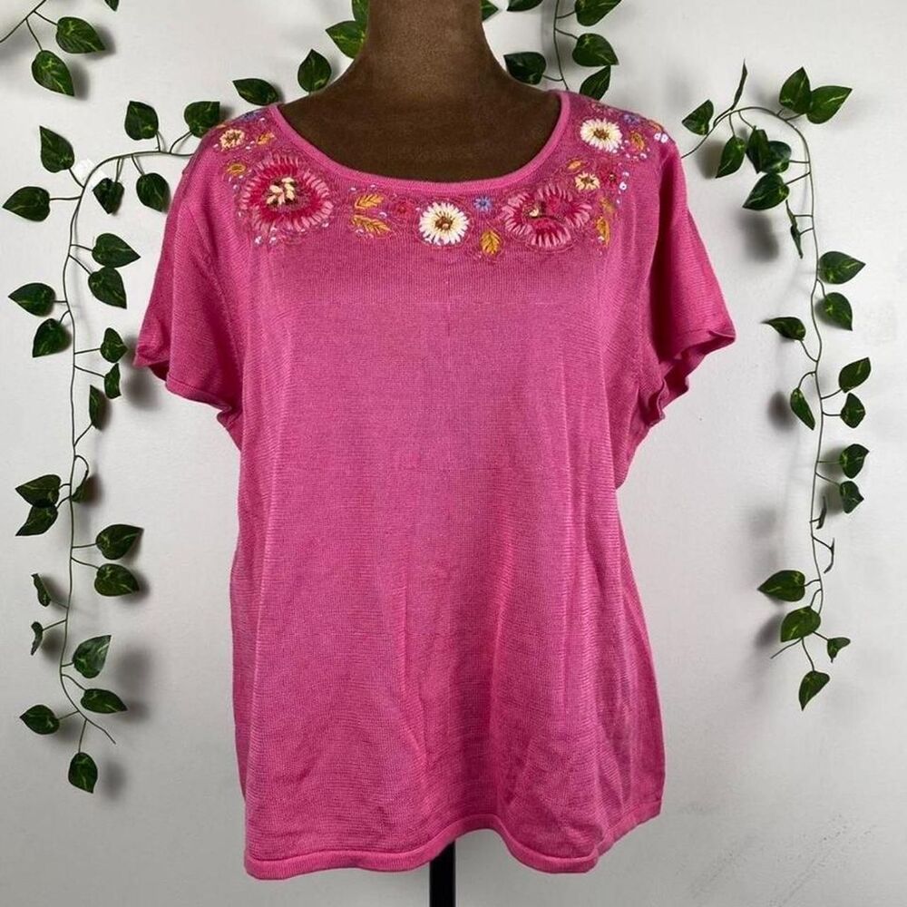 Vintage y2k fairy barbie Pink JH Collectibles blouse embroidered sequin floral